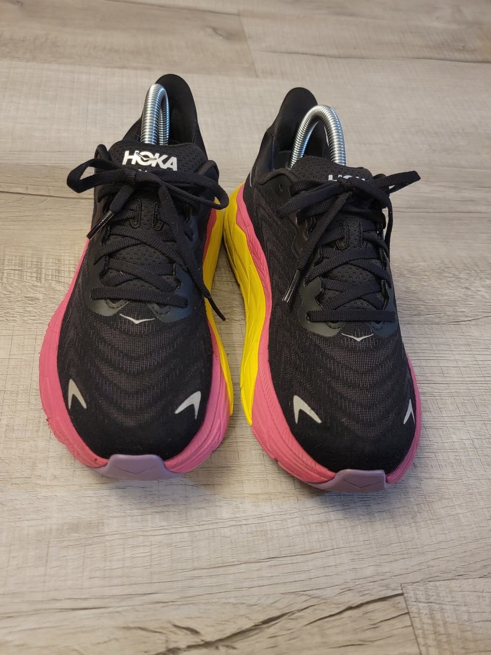 HOKA Women's Black Running Shoes with Pink & Yellow Midsole